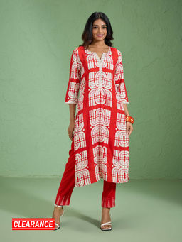 Likha - Red Soft Rayon Printed Kurta with Mirror Lace Details & Pant LIKCGKS06 (Set of 2)