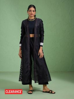 Likha - Viscose Chanderi Lace Detailed Black Overlay Shrug LIKFUSH1011