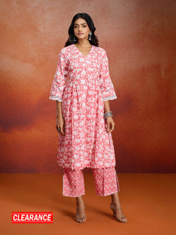 Likha - Pure Cotton Floral Printed Festive A-line Kurta Set LIKPRKS1002