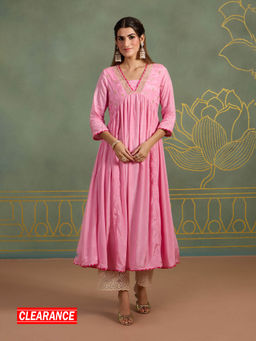 Likha - Viscose Silk Alia Cut Kurta With Zari Embroidery and Magzi Lace LIKBASKU16