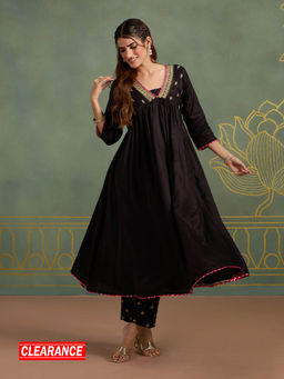 Likha - Viscose Silk Alia Cut Kurta With Zari Embroidery and Magzi Lace LIKBASKU16