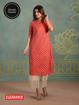 Likha - Pure Chanderi Brocade Festive Essential Straight Kurta With High Slit LIKBASKU01