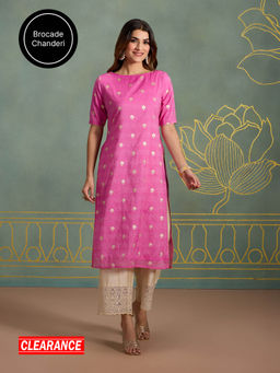 Likha - Pure Chanderi Brocade Festive Essential Straight Kurta With High Slit LIKBASKU01
