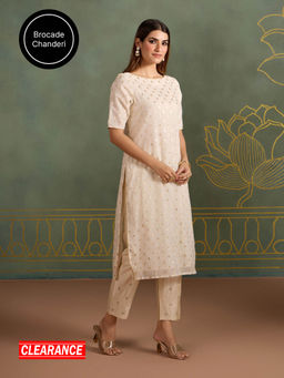 Likha - Pure Chanderi Brocade Festive Essential Straight Kurta With High Slit LIKBASKU01