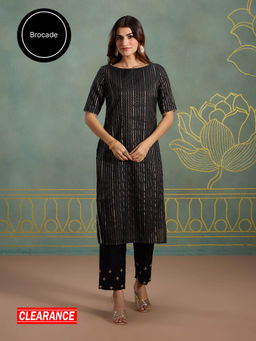 Likha - Brocade Festive Essential Kurta with Boat Neckline and High Slit LIKBASKU53