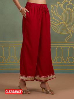 Likha - Velvet Festive Palazzo with Gold Lace Detailing LIKPT155