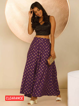 Likha - Rayon Gold Khadi Printed Purple Kalidar Palazzo LIKKPL004