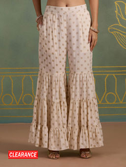 Likha - Rayon Gold Khadi Printed Tiered Festive Sharara LIKKPL005