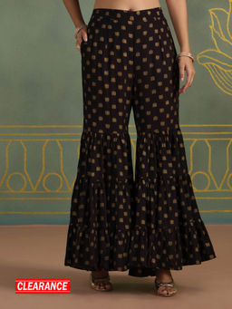 Likha - Rayon Gold Khadi Printed Tiered Festive Sharara LIKKPL005
