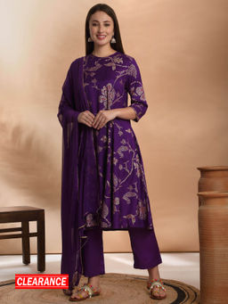 Likha - Rayon Gold Printed Gota Lace Work Kurta, Pant & Chiffon Dupatta LIKJJKS013 (Set of 3)