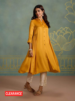 Likha - Modal Satin Silk Front Open Festive Essential Kurta With Hand Work