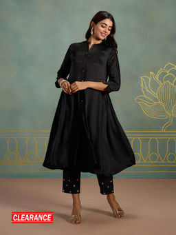 Likha - Modal Satin Silk Front Open Festive Essential Kurta With Hand Work