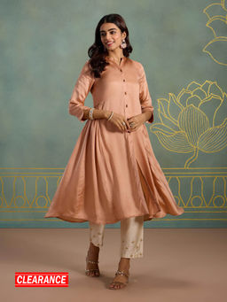 Likha - Modal Satin Silk Front Open Festive Essential Kurta With Hand Work