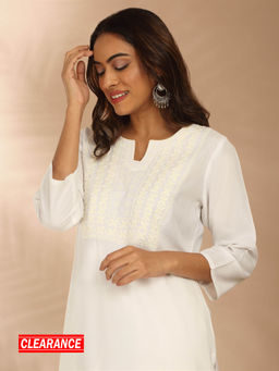 Likha - White Rayon Straight Fit Yoke Embroidered Kurta LIKLBKU20