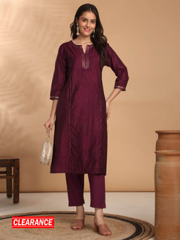 Likha - Cotton Chanderi Solid A Line Purple Kurta Set LIKBAKU004 (Set of 2)