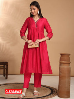 Likha - Pure Chanderi Double Layer Angarkha Kurta with Gota Lace Work Pant LIKBAKU007 (Set of 2)