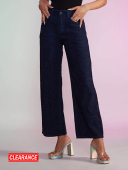 MIXT by Nykaa Fashion - Navy Blue High Waist Marble Print Denim Jeans