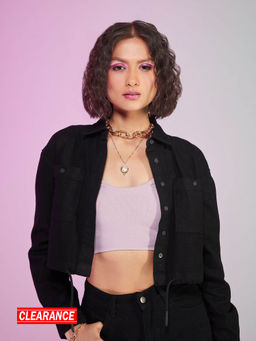 MIXT by Nykaa Fashion - Black Full Sleeves Denim Crop Shirt