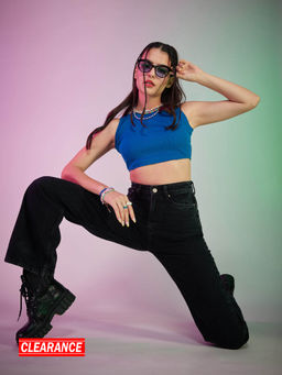 MIXT by Nykaa Fashion - Cobalt Blue Fitted Round Neck Crop Top