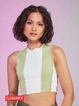 MIXT by Nykaa Fashion - Green And White Colorblock Cropped Tank Top