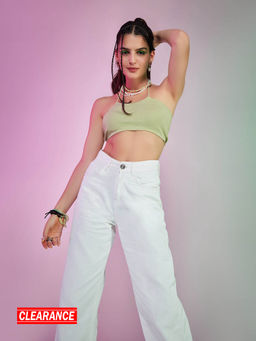 MIXT by Nykaa Fashion - Green Ribbed Solid Cropped Tank Top