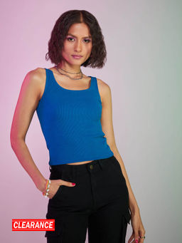 MIXT by Nykaa Fashion - Cobalt Blue Sleeveless Scoop Neck Crop Top