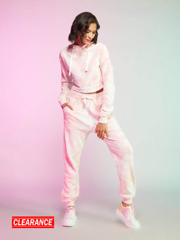 MIXT by Nykaa Fashion - Pink And White Tie Dye Hoodie Jogger Co Ord (Set of 2)