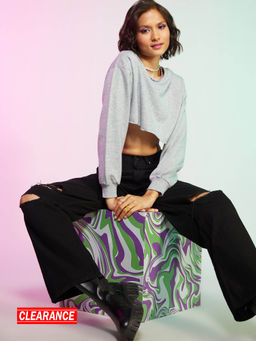 MIXT by Nykaa Fashion - Grey Solid Full Sleeves Boxy Fit Crop Sweatshirt