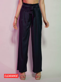 MIXT by Nykaa Fashion - Navy Blue High Waist Satin Flared Pants