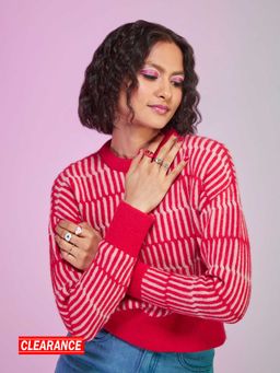 MIXT by Nykaa Fashion - Red Round Neck Oversized Sweater