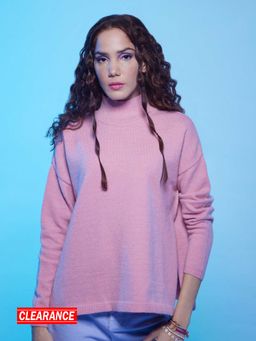 MIXT by Nykaa Fashion - Pink High Neck Slit Sweater