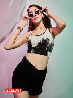 MIXT by Nykaa Fashion - Multicolor Asymmetrical Neck Abstract Print Crop Top