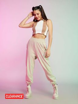MIXT by Nykaa Fashion - Beige And White Colorblock Cropped Tank Top