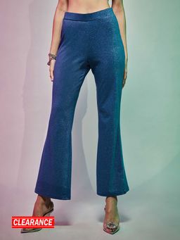 MIXT by Nykaa Fashion - Blue High Waisted Shimmer Flared Pants