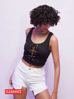 MIXT by Nykaa Fashion - Black Front Tie Up Fitted Crop Top