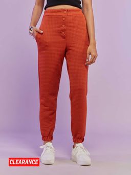 MIXT by Nykaa Fashion - Burnt Orange Textured High Waist Joggers