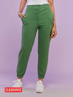 MIXT by Nykaa Fashion - Green Textured High Waist Joggers