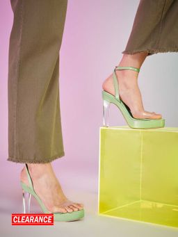 MIXT by Nykaa Fashion - Green Almond Toe Acrylic Block Heels