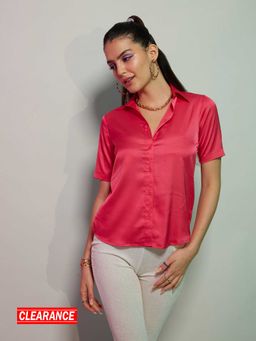MIXT by Nykaa Fashion - Fuchsia Pink Half Sleeves Solid Shirt