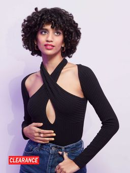 MIXT by Nykaa Fashion - Black Halter Neck Fitted Bodysuit