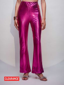 MIXT by Nykaa Fashion - Pink Metallic High Waist Pants