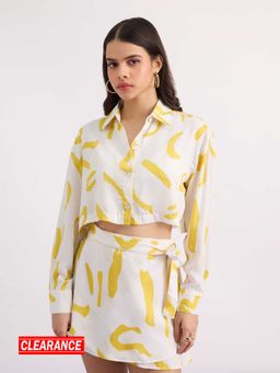 MIXT by Nykaa Fashion - White And Yellow Abstract Print Oversized Crop Shirt