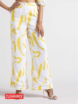 MIXT by Nykaa Fashion - White And Yellow Abstract Print High Waist Pants