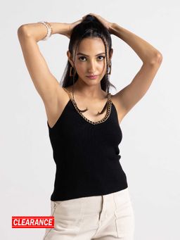 MIXT by Nykaa Fashion - Black Solid Chainlink Strap Tank Top