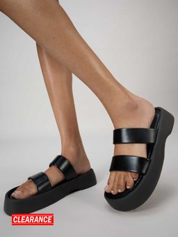 MIXT by Nykaa Fashion - Black Dual Strap Flatforms