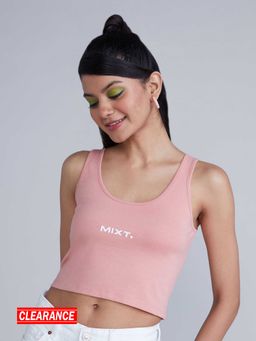 MIXT by Nykaa Fashion - Pink Round Neck Cropped Tank Top