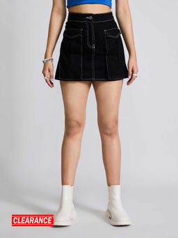 MIXT by Nykaa Fashion - Black Cargo High Waist Mini Denim Skirt