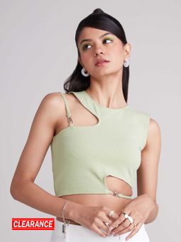 MIXT by Nykaa Fashion - Green Solid Sleeveless Crop Tank Top
