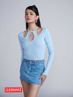 MIXT by Nykaa Fashion - Light Blue Full Sleeves Halter Top