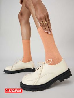 MIXT by Nykaa Fashion - Off White Square Toe Laced Up Loafers